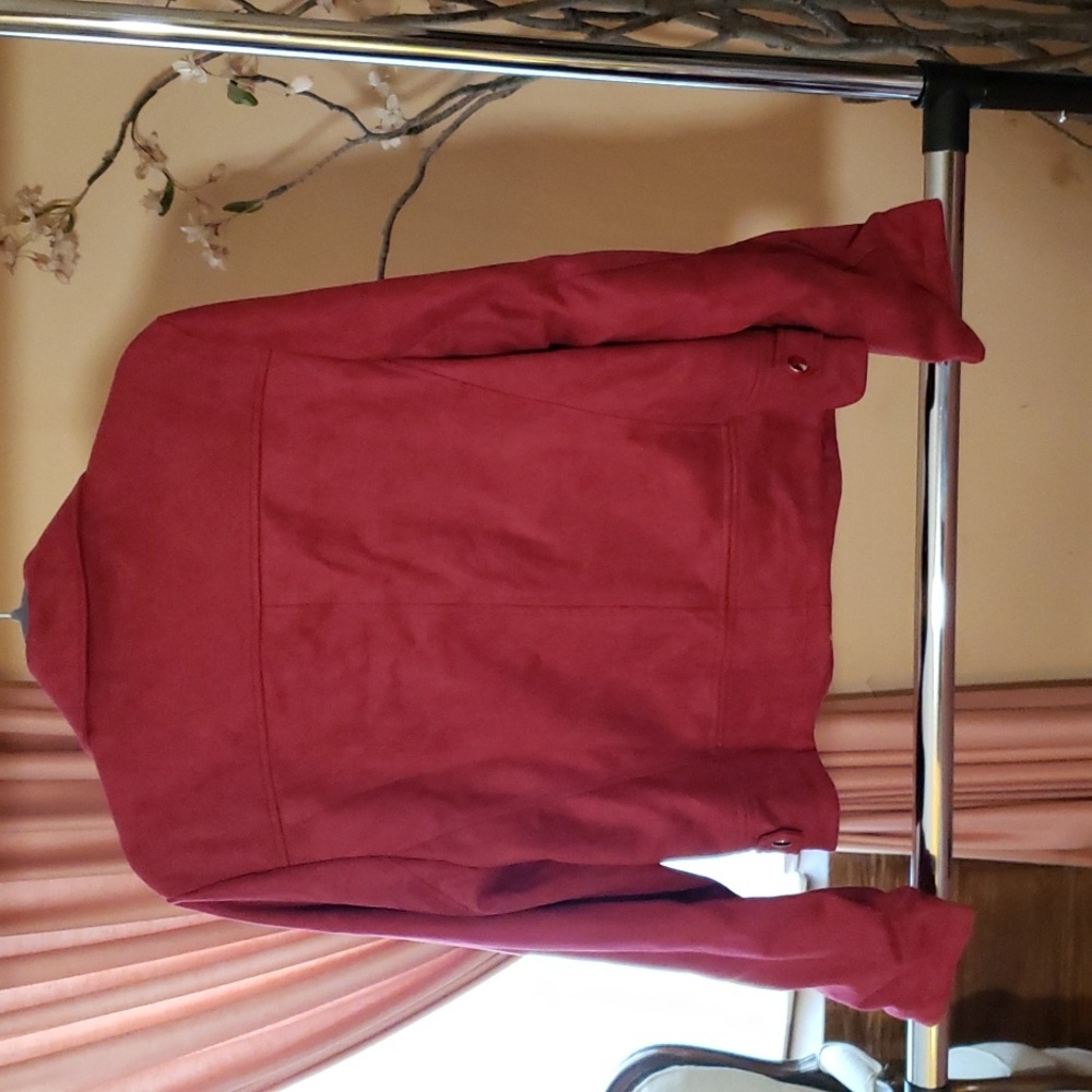 Burgundy (Faux) Suede Moto Jacket. Red Motorcycle Jacket XL. NWT. Express. - Picture 6 of 9